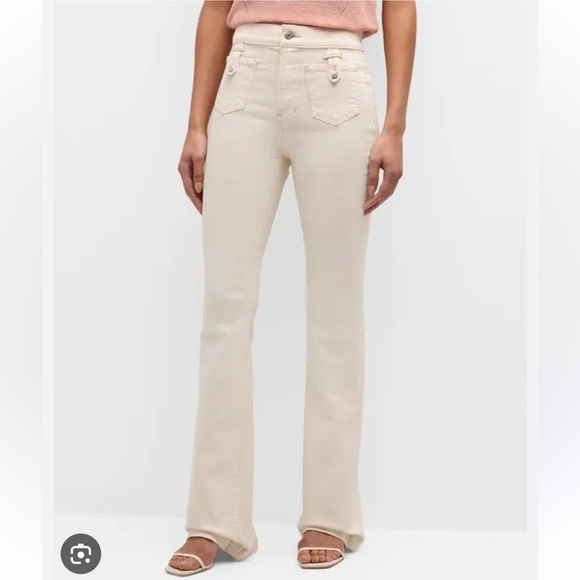 VERONICA BEARD Beverly Patch-Pocket Skinny Flare Jeans in Ecru - Picture 2 of 10